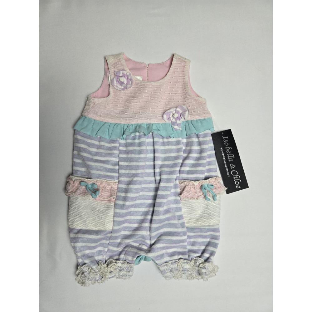 Isobella‎ & Chloe Girls romper NWT sz 3Mpink blue ruffle lace one piece